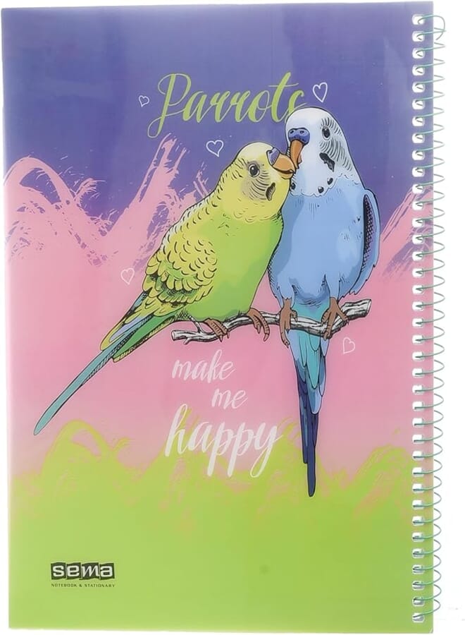 Sema 90-Sheet Spiral Notebook: Stylish Plastic Cover, Ruled, 27x20 cm, Ideal for School and Daily Notes in Multicolor